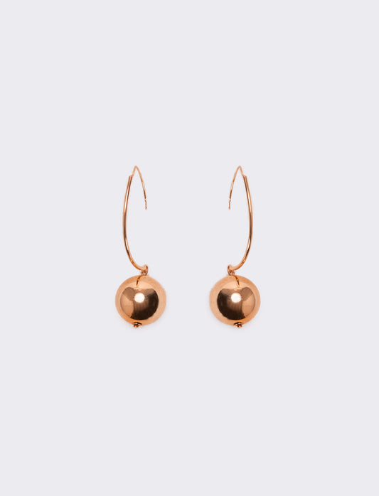 Orecchini cerchi con pendente e pallina - Oro rosa