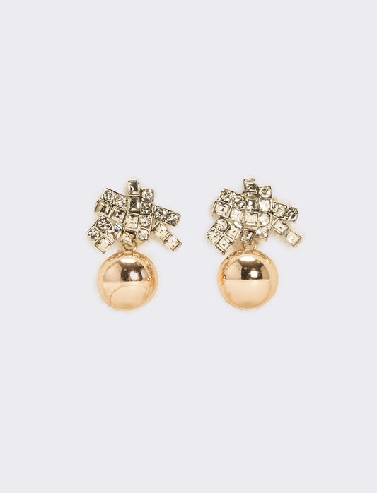 Orecchini con pendente strass e pallina - Oro rosa