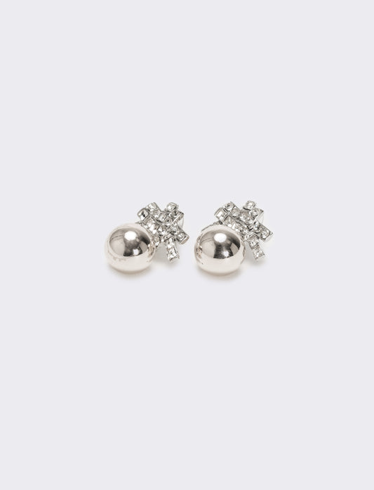 Orecchini con pendente strass e pallina - Argento