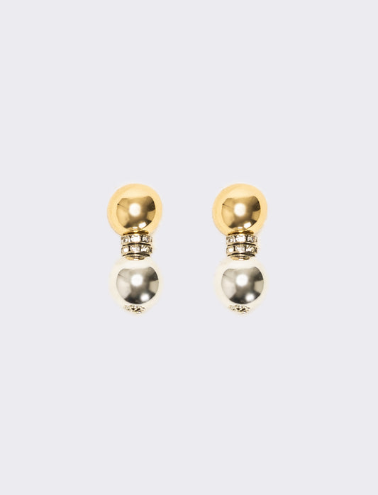 Orecchino doppia sfera e strass - Oro