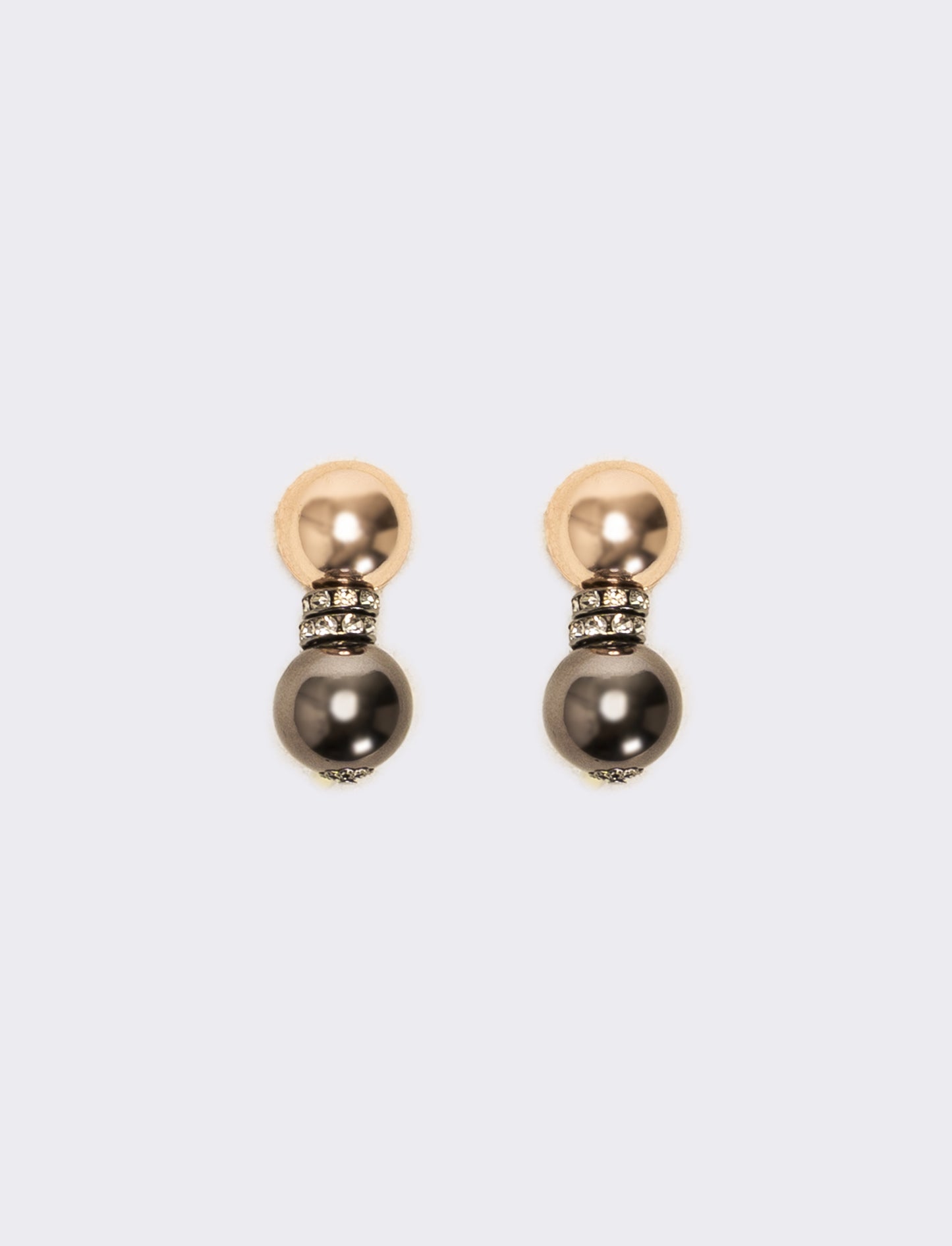 Orecchino doppia sfera e strass - Oro rosa