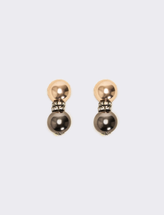 Orecchino doppia sfera e strass - Oro rosa