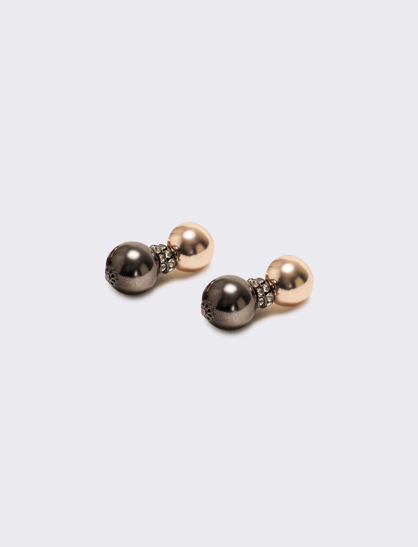 Orecchino doppia sfera e strass - Oro rosa