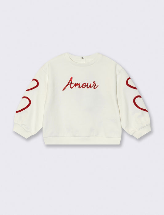 Sweatshirt with sequins and rhinestones - White