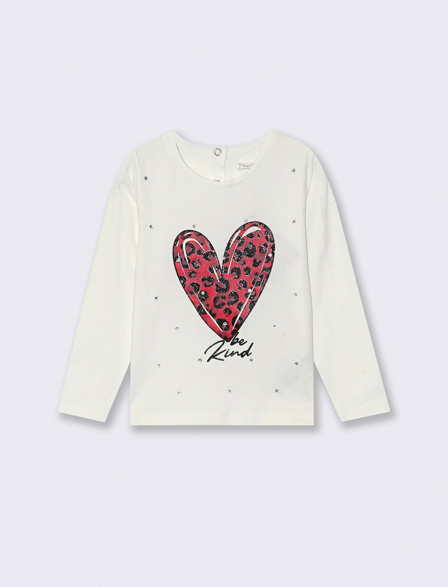 T shirt girocollo con strass e glitter - Bianco latte