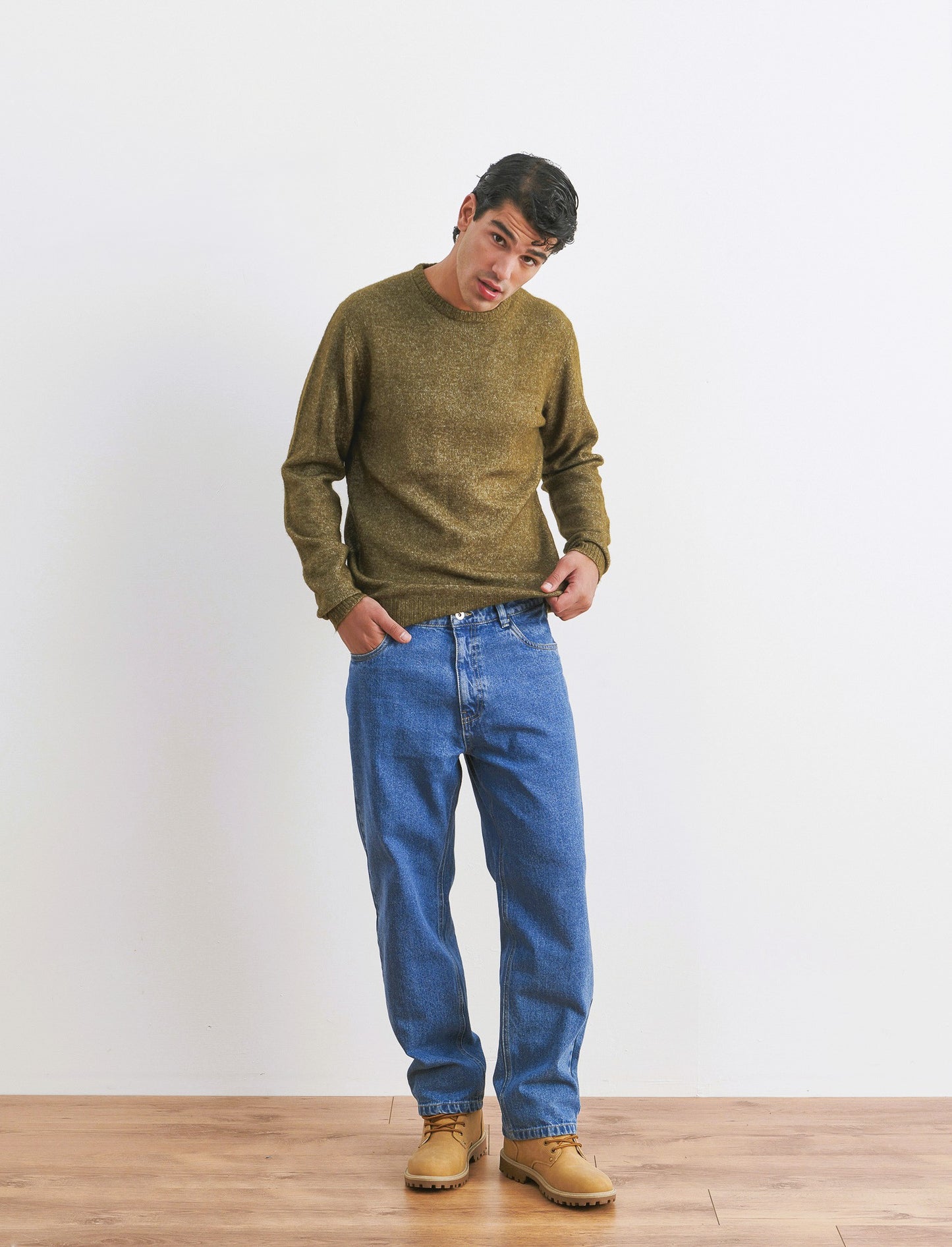 MAGLIA EFFETTO LANA CON CONTRASTO INTERNO - Verde militare