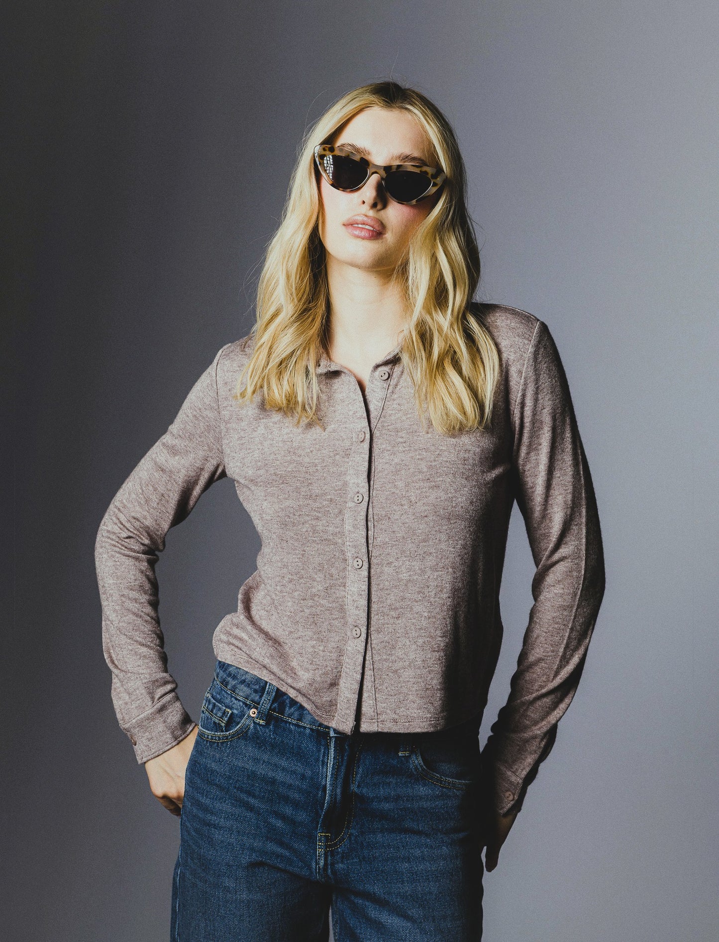 CAMICIA IN MAGLINA - Tortora melange