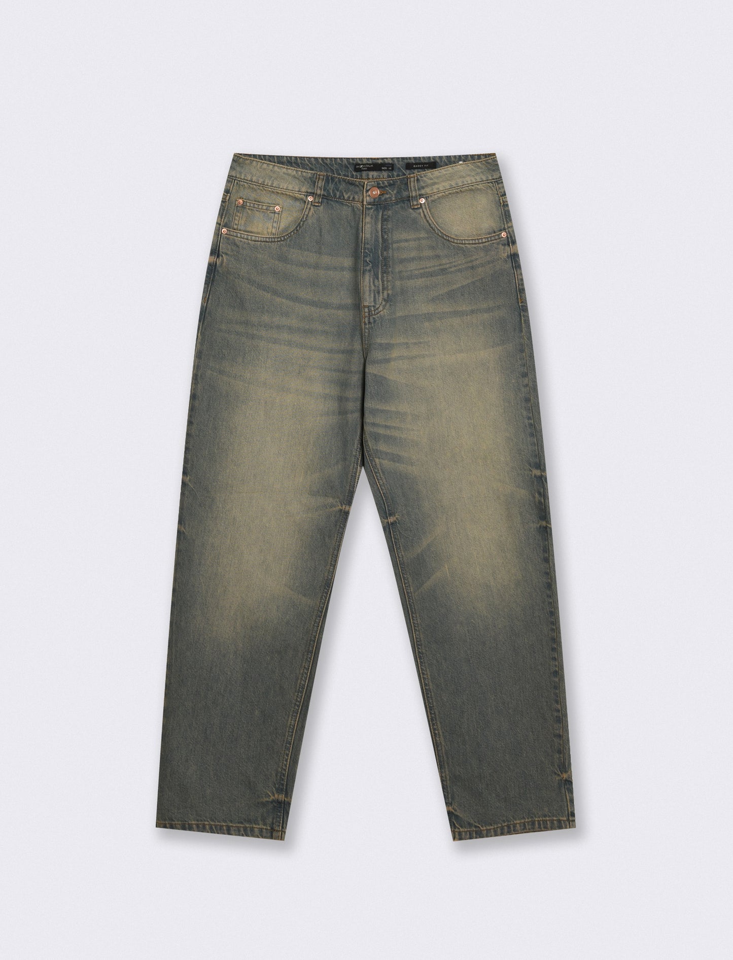 Jeans Baggy Fit Blu Sabbiato Effetto Slavato - Denim