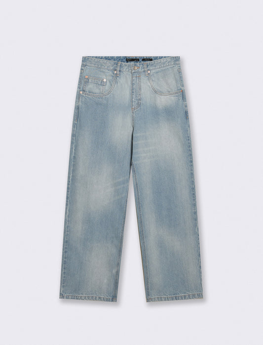 Jeans Wide Leg Denim Blu Medio Slavato - Denim