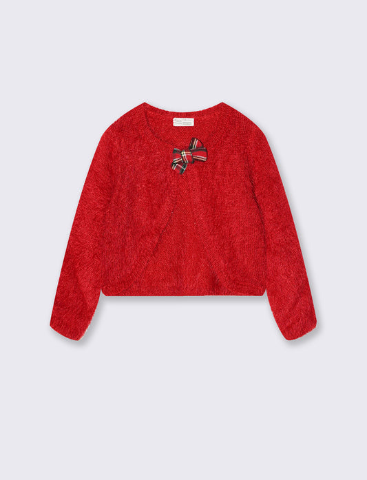 Cardigan rosso con fiocco per Natale - Rosso