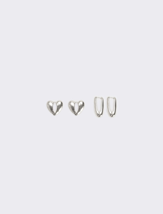 Card 2 orecchini cuore e goccia - Argento