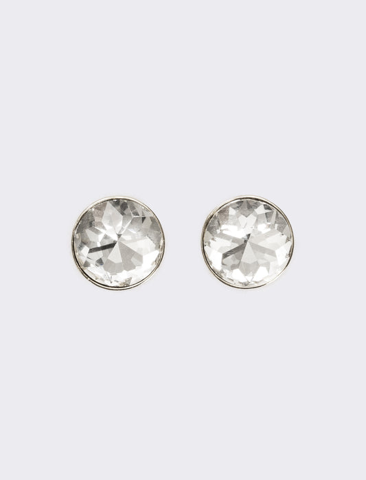 Orecchino bottone con pietra tonda e clips - Argento