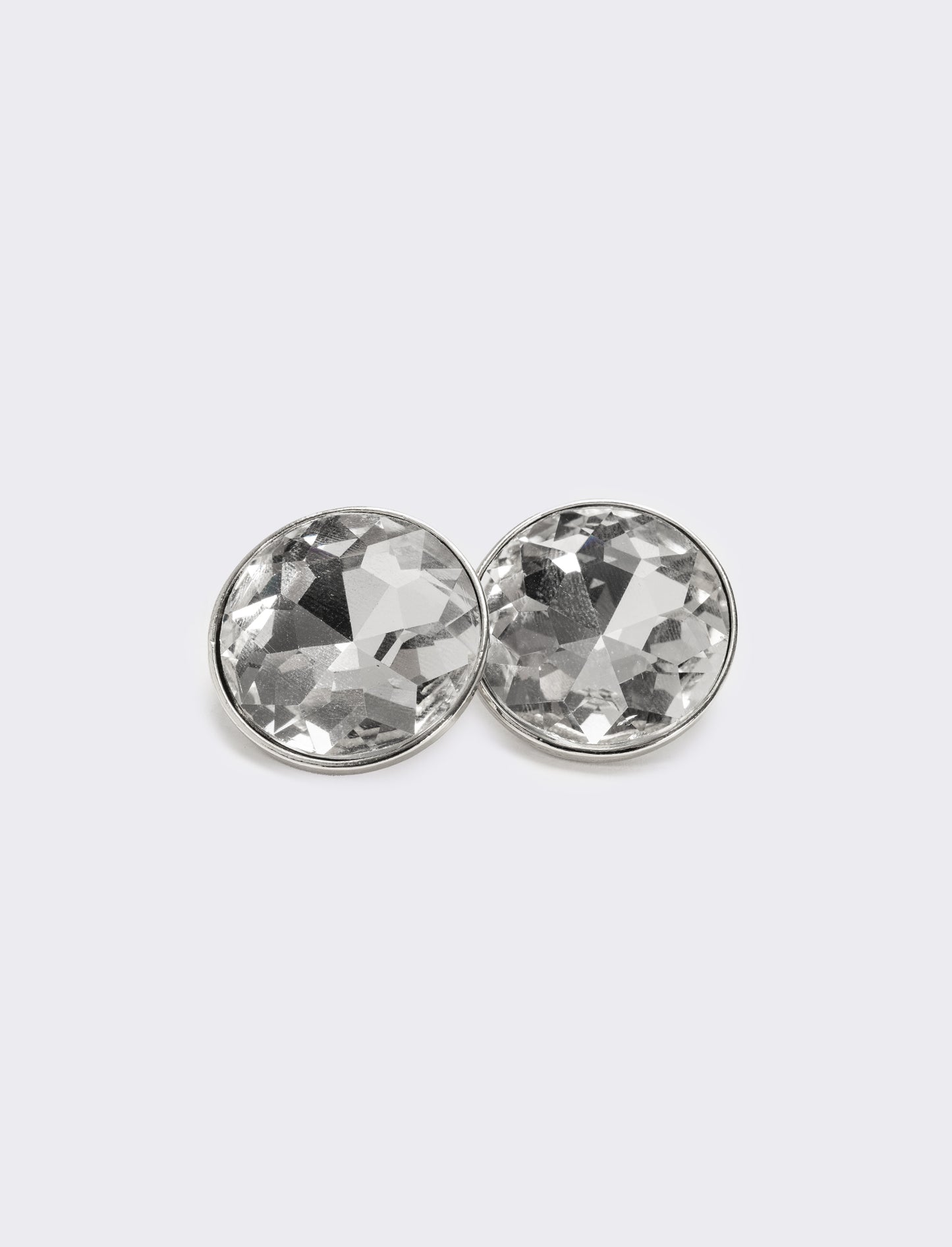 Orecchino bottone con pietra tonda e clips - Argento