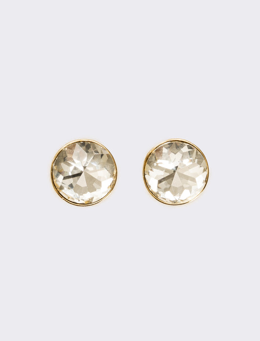 Orecchino bottone con pietra tonda e clips - Oro