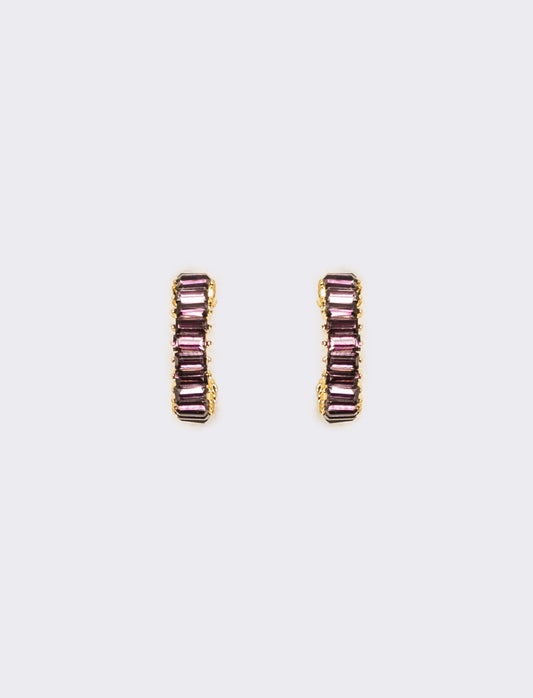 Orecchini cerchi con strass baguette - Viola