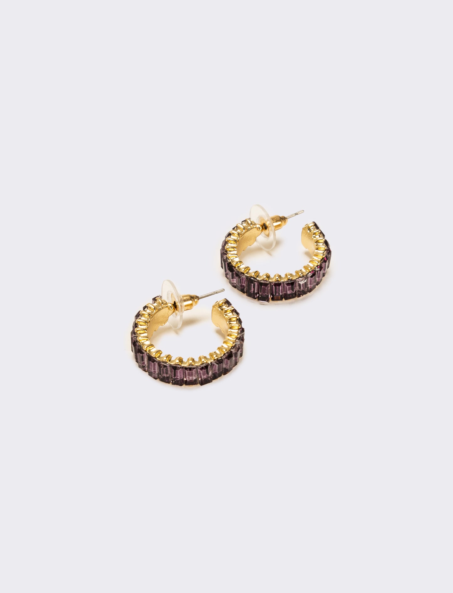 Orecchini cerchi con strass baguette - Viola