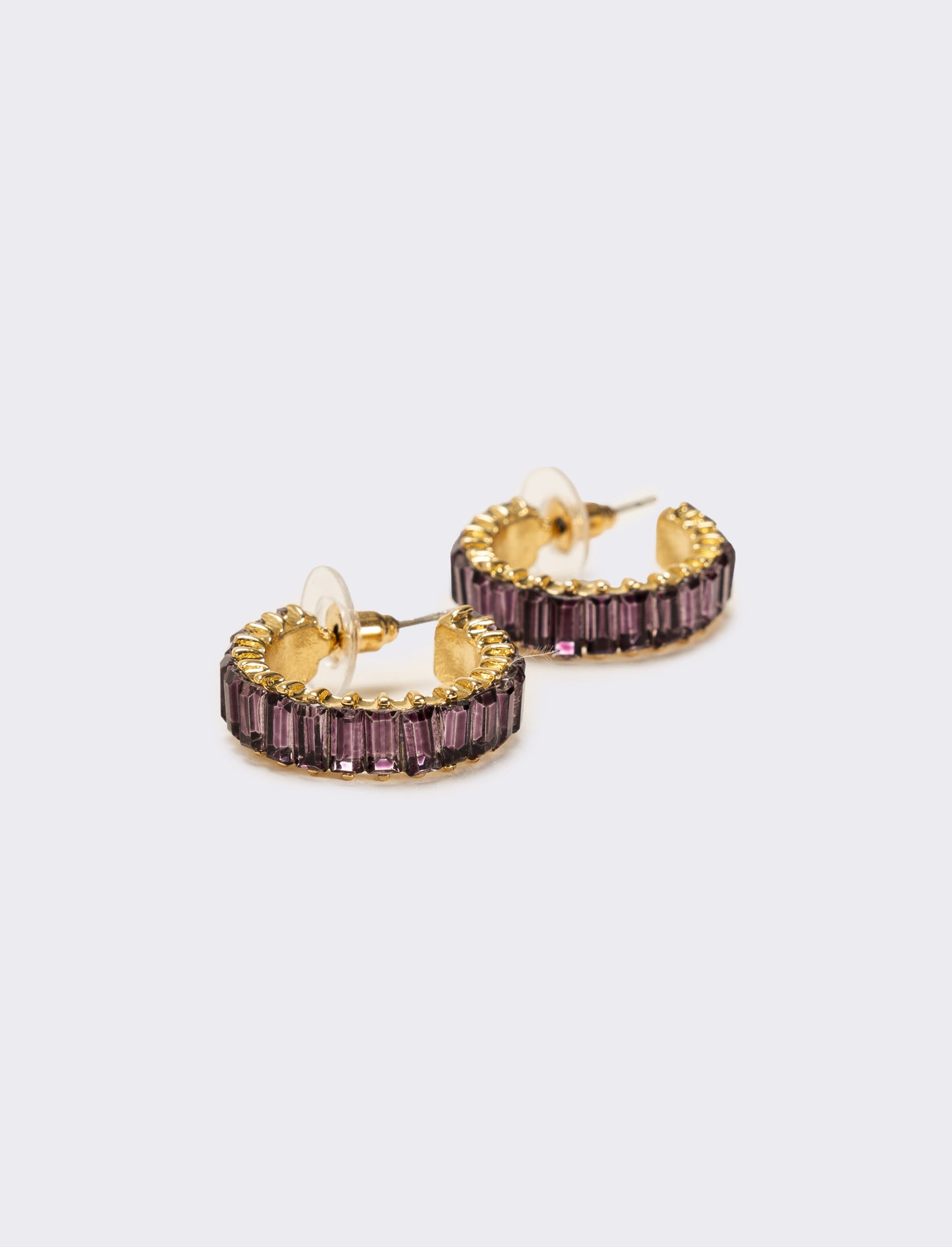 Orecchini cerchi con strass baguette - Viola