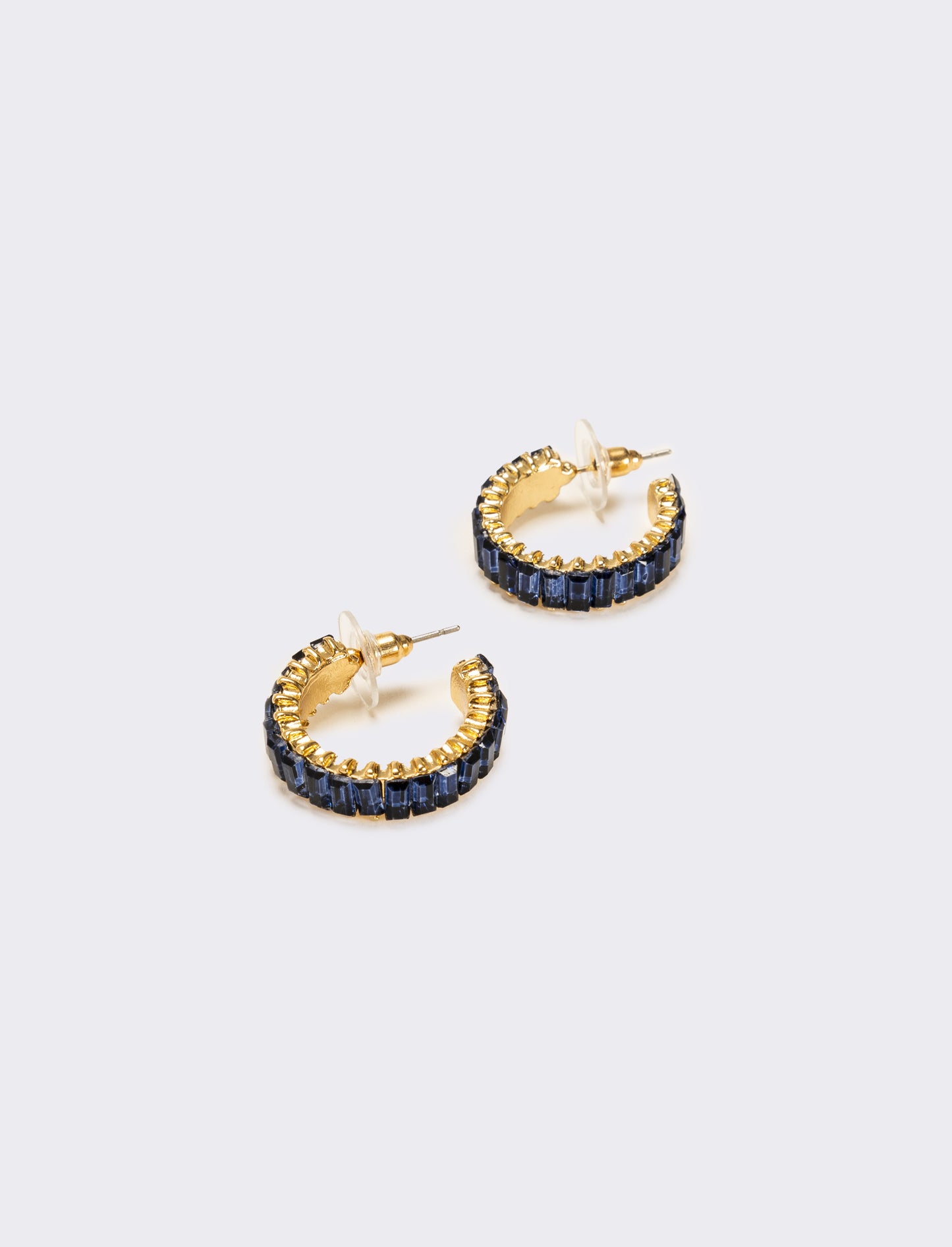 Orecchini cerchi con strass baguette - Blu