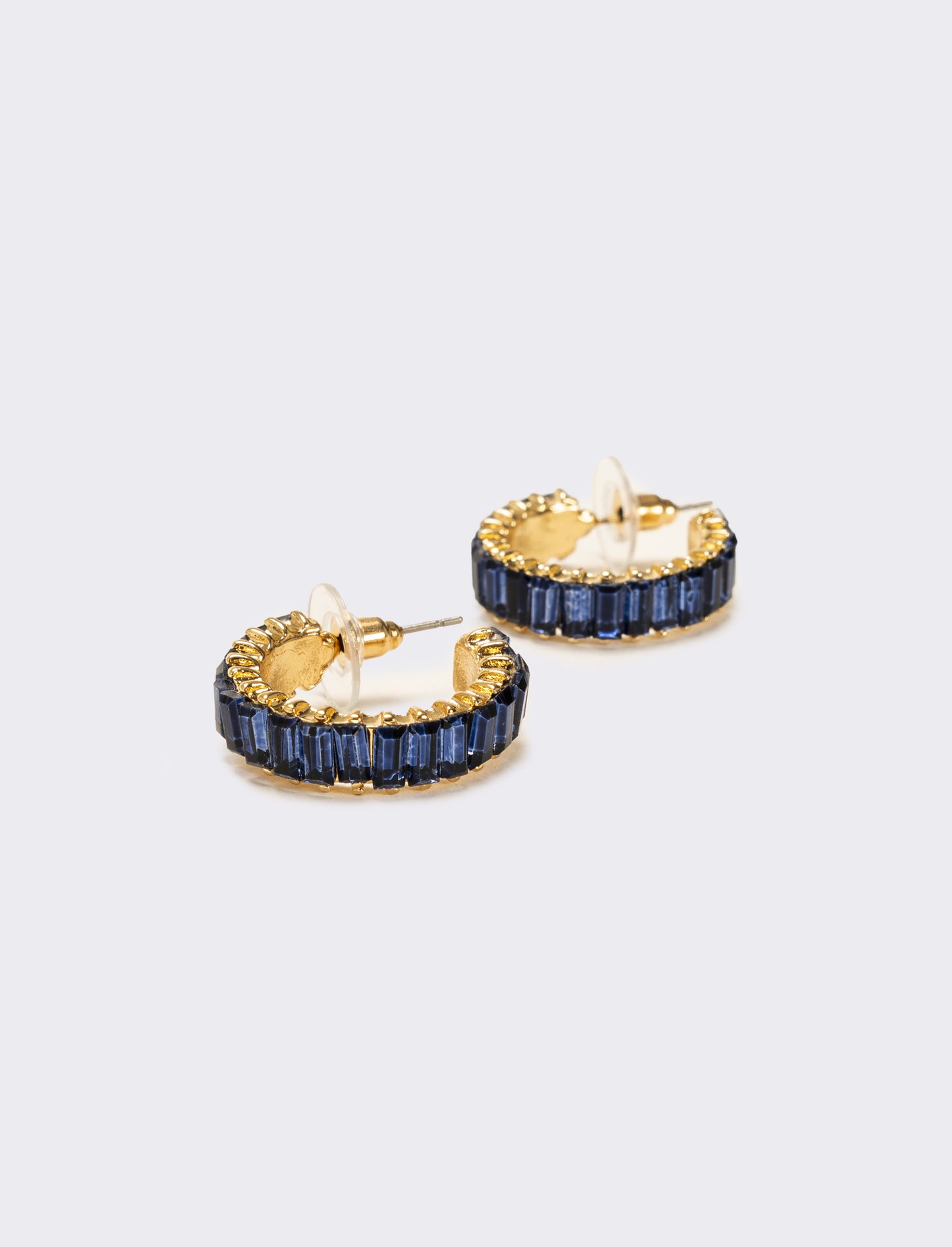 Orecchini cerchi con strass baguette - Blu