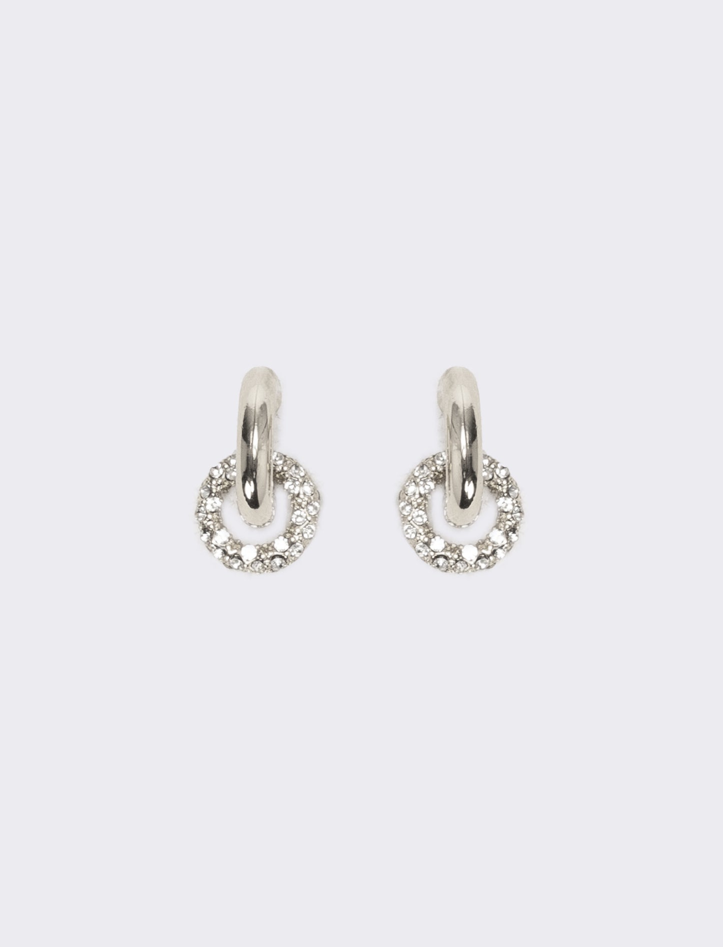Orecchino doppio cerchio liscio e strass - Argento