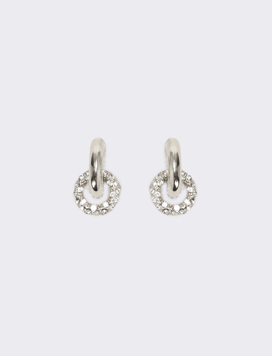 Orecchino doppio cerchio liscio e strass - Argento