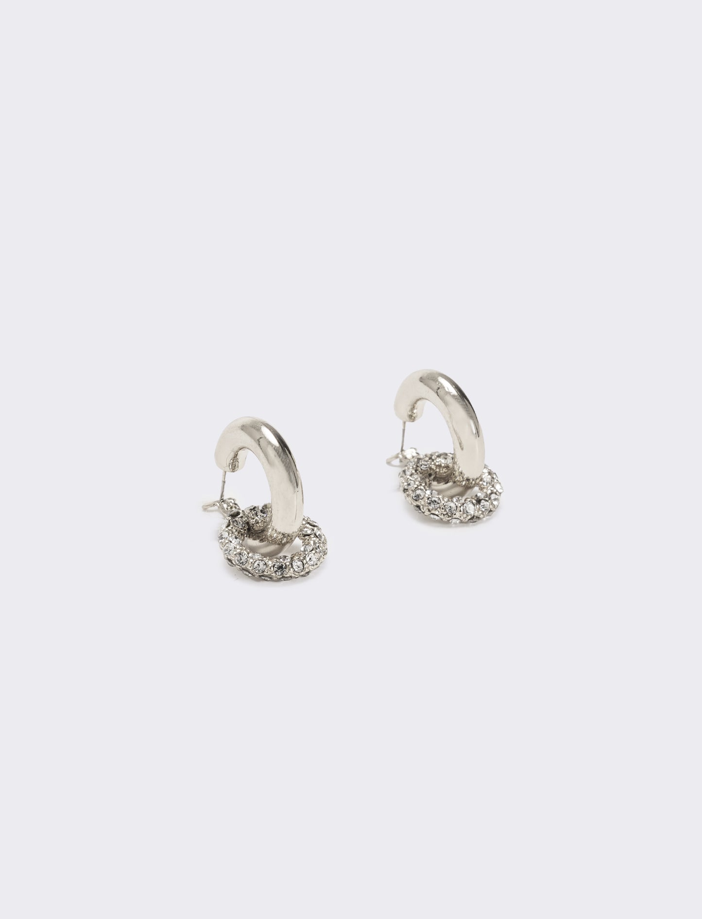 Orecchino doppio cerchio liscio e strass - Argento