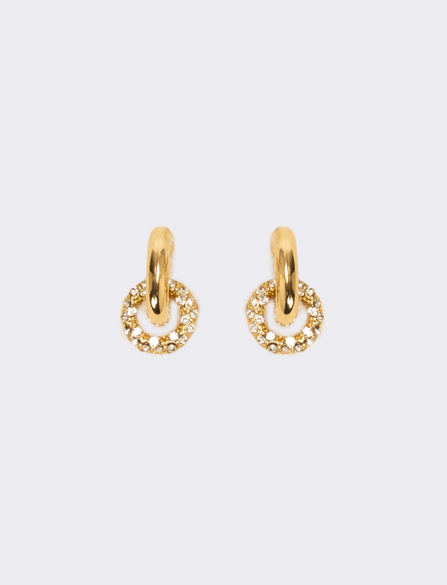 Orecchino doppio cerchio liscio e strass - Oro