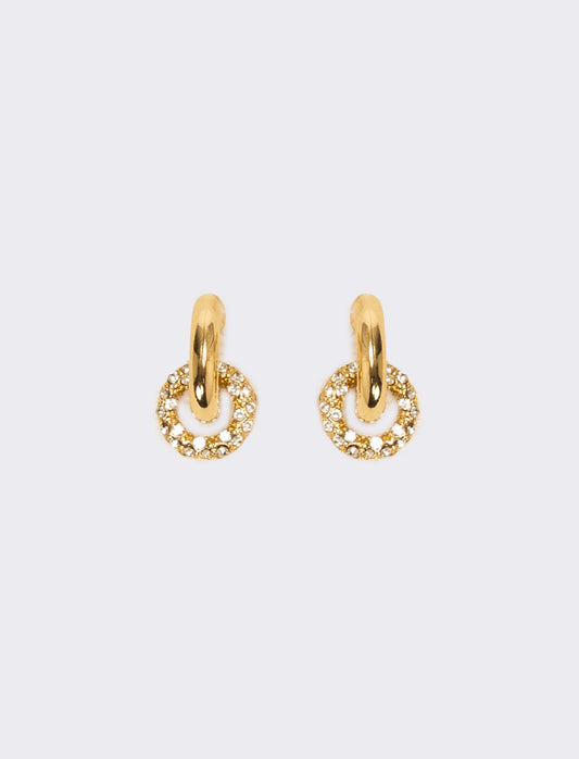 Orecchino doppio cerchio liscio e strass - Oro