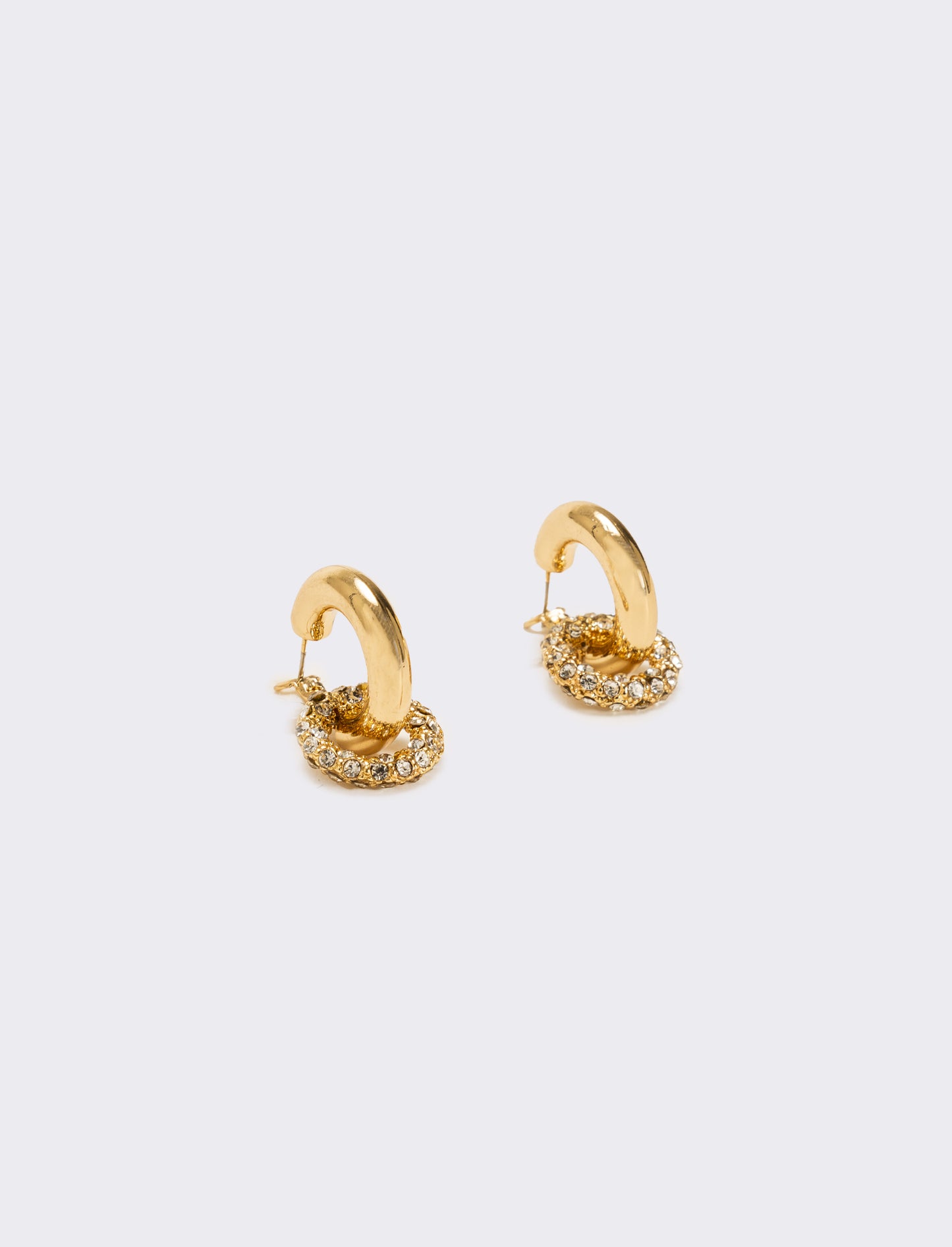 Orecchino doppio cerchio liscio e strass - Oro