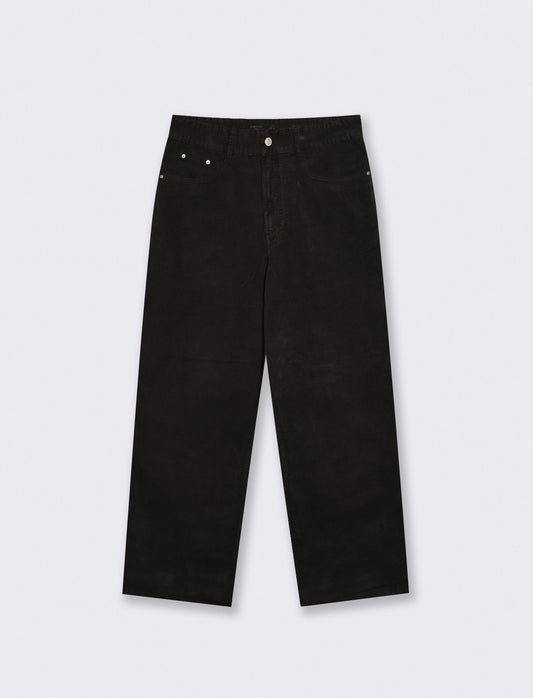 Pantaloni Baggy Fit in Velluto Waffle - Nero