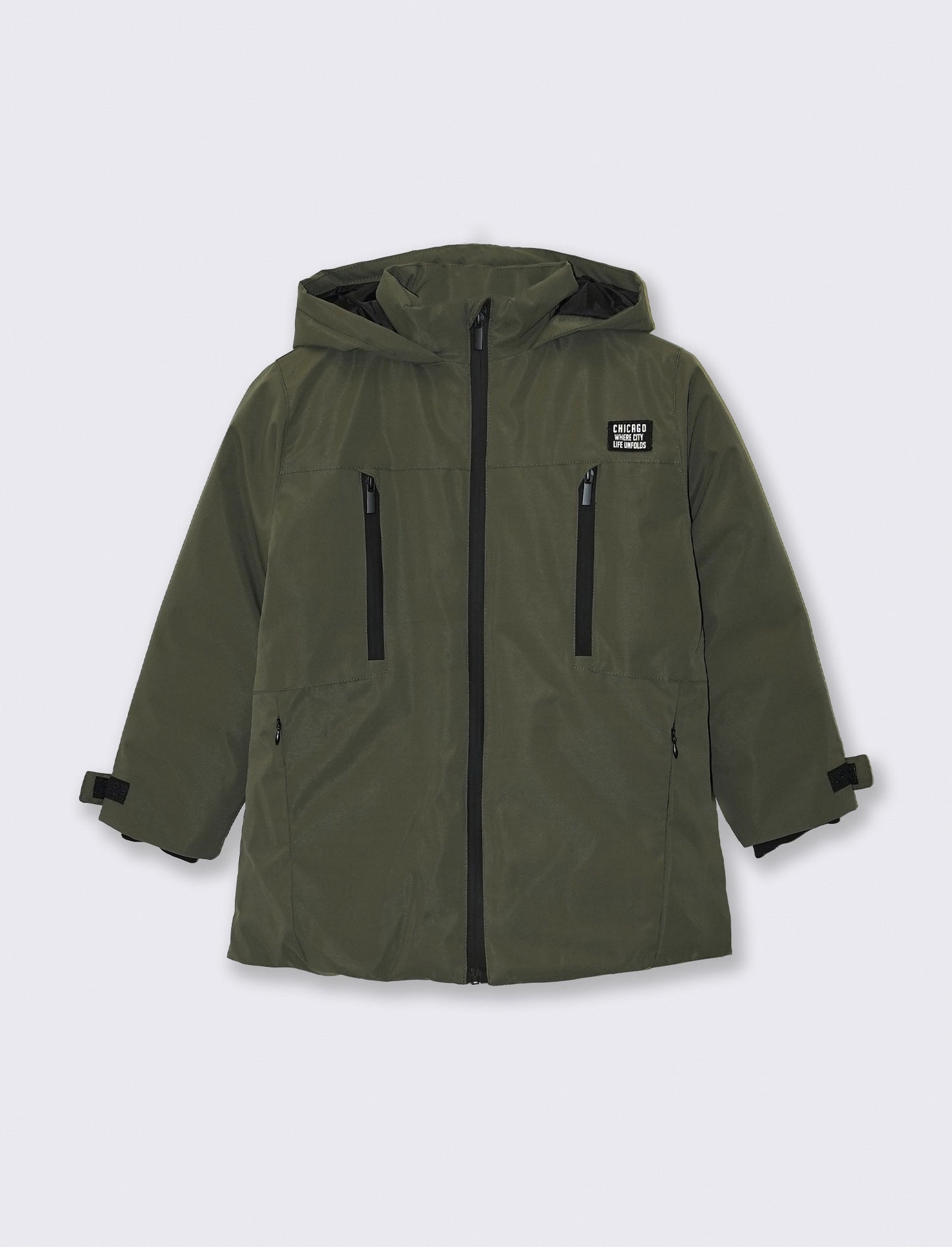 Padded jacket with hood and zip - Green
