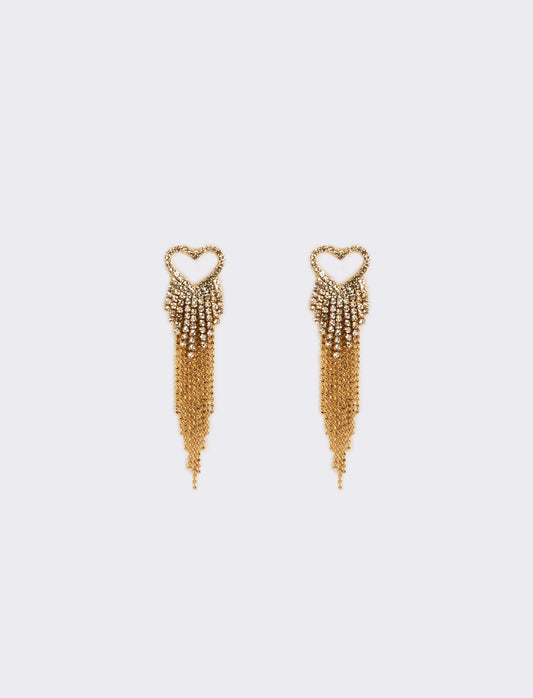 Orecchino pendente con cuore strass - Oro