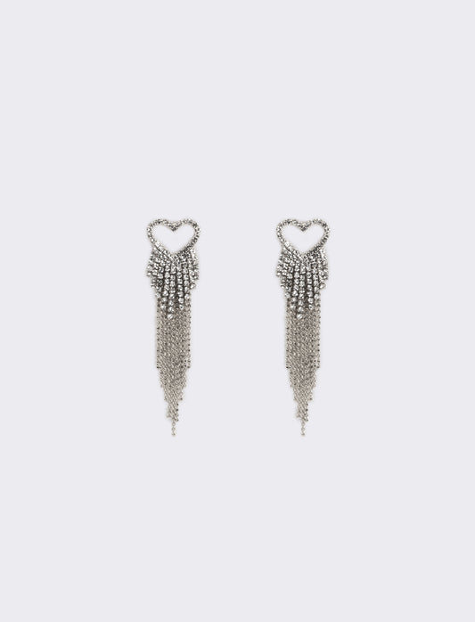Orecchino pendente con cuore strass - Argento