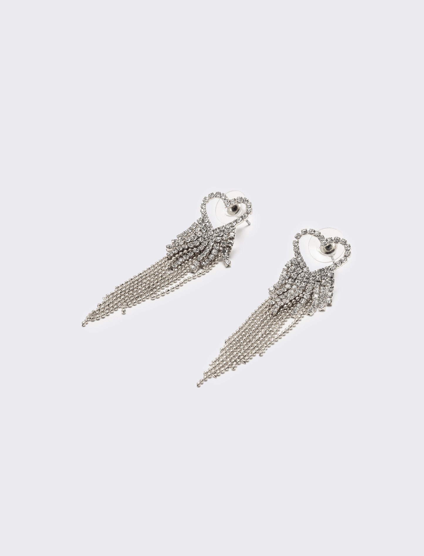 Orecchino pendente con cuore strass - Argento