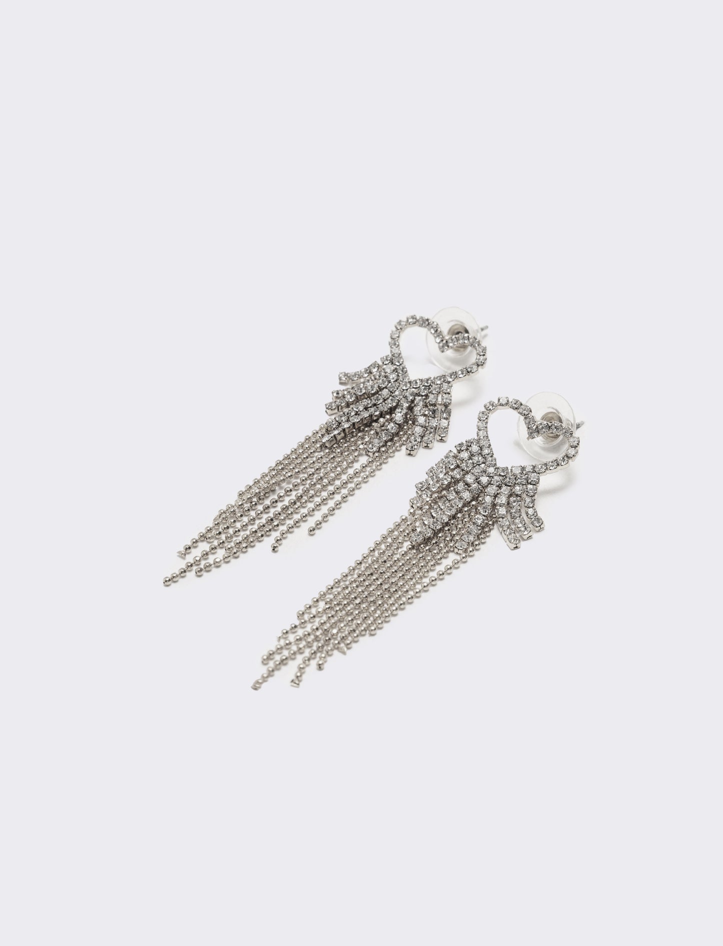 Orecchino pendente con cuore strass - Argento