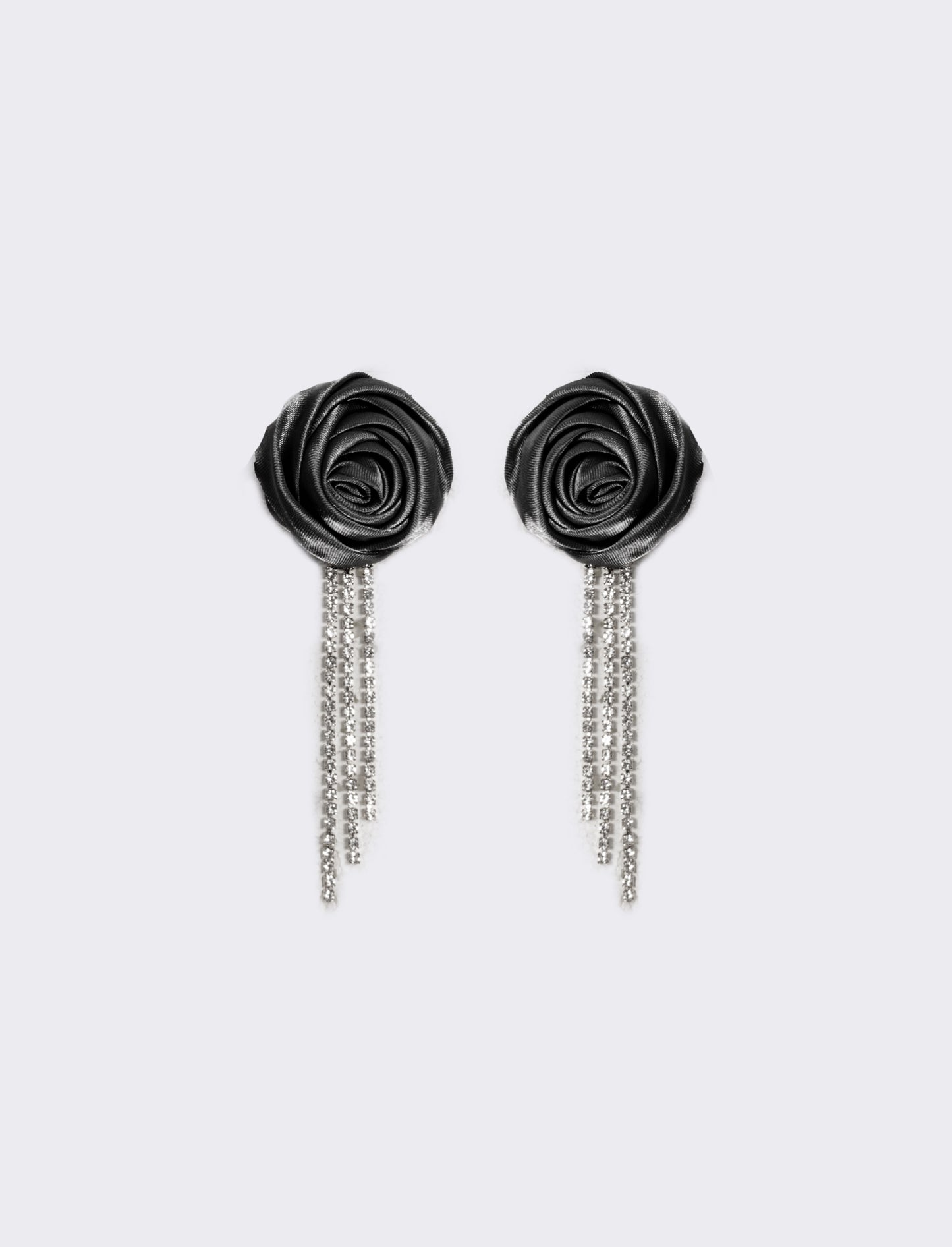 Orecchino con rosa in tessuto e strass - Nero