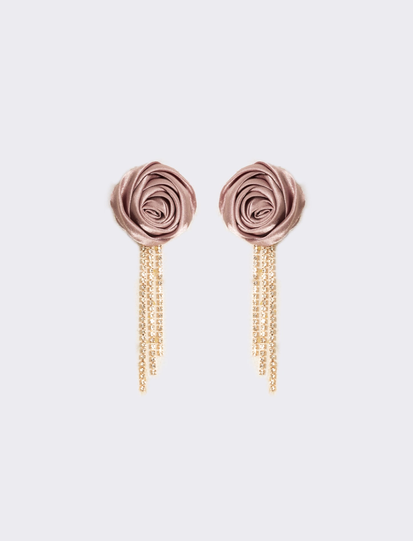Orecchino con rosa in tessuto e strass - Rosa