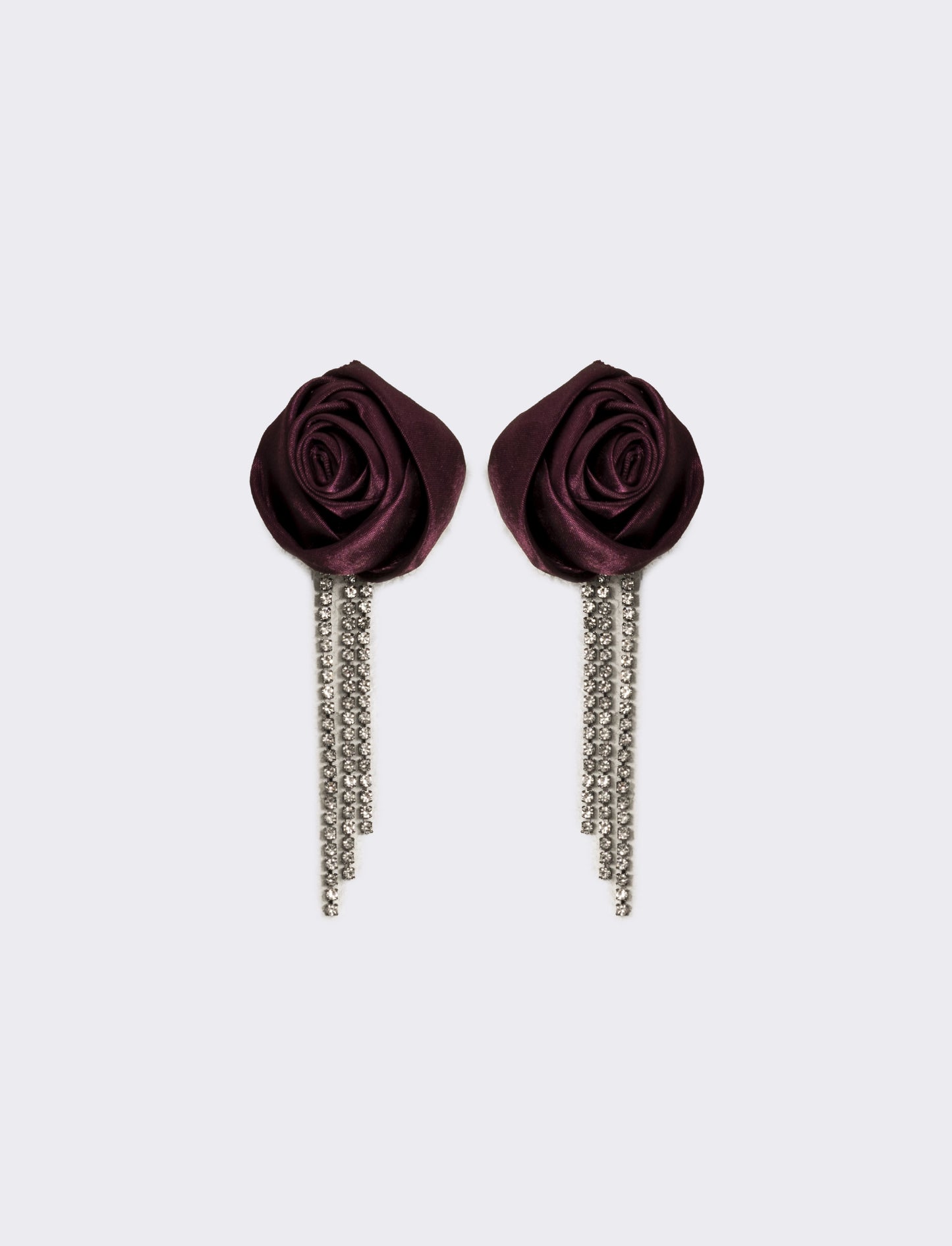 Orecchino con rosa in tessuto e strass - Viola