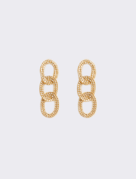Orecchini pendenti 3 cerchi con strass - Oro