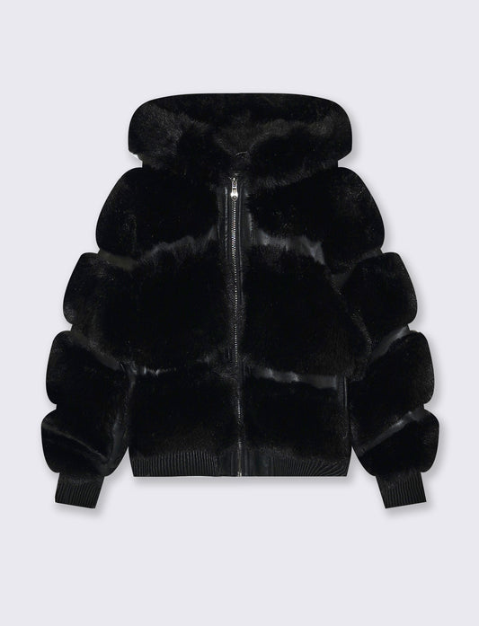 Giubbino in eco-pelle con pelliccia fashion - Nero