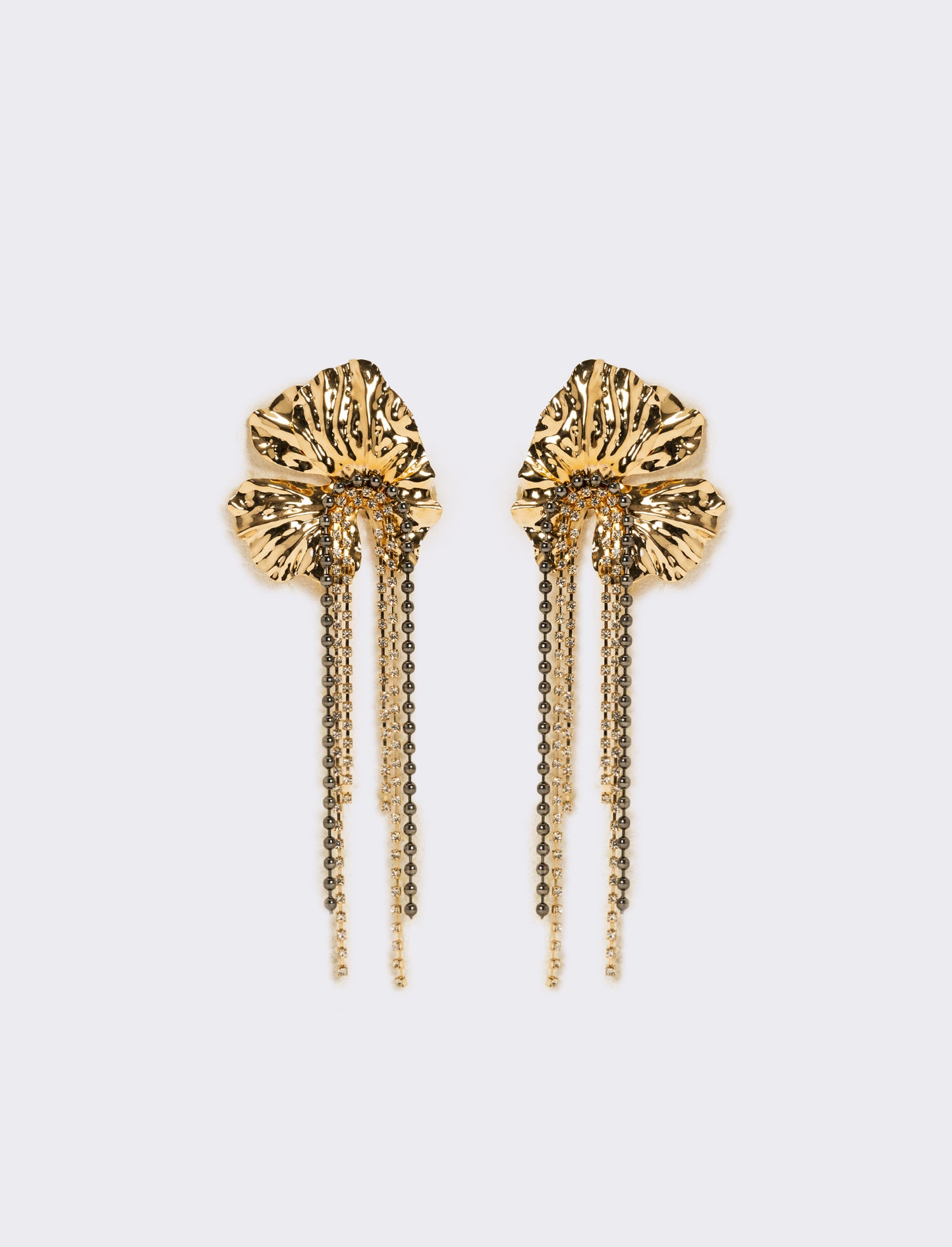 Orecchini fiori grandi con fili strass - Oro
