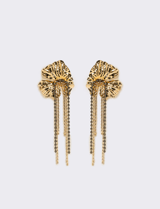 Orecchini fiori grandi con fili strass - Oro