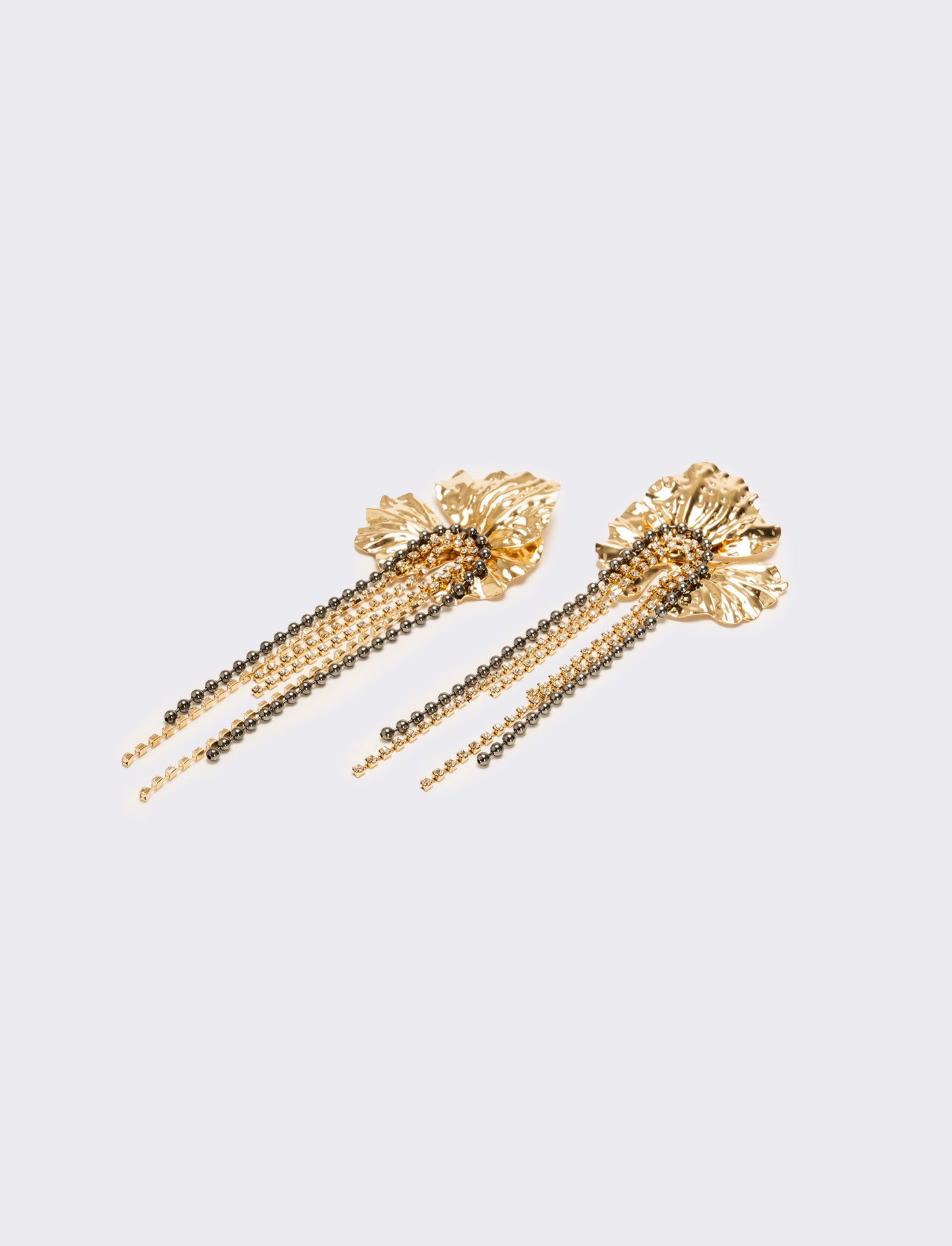 Orecchini fiori grandi con fili strass - Oro