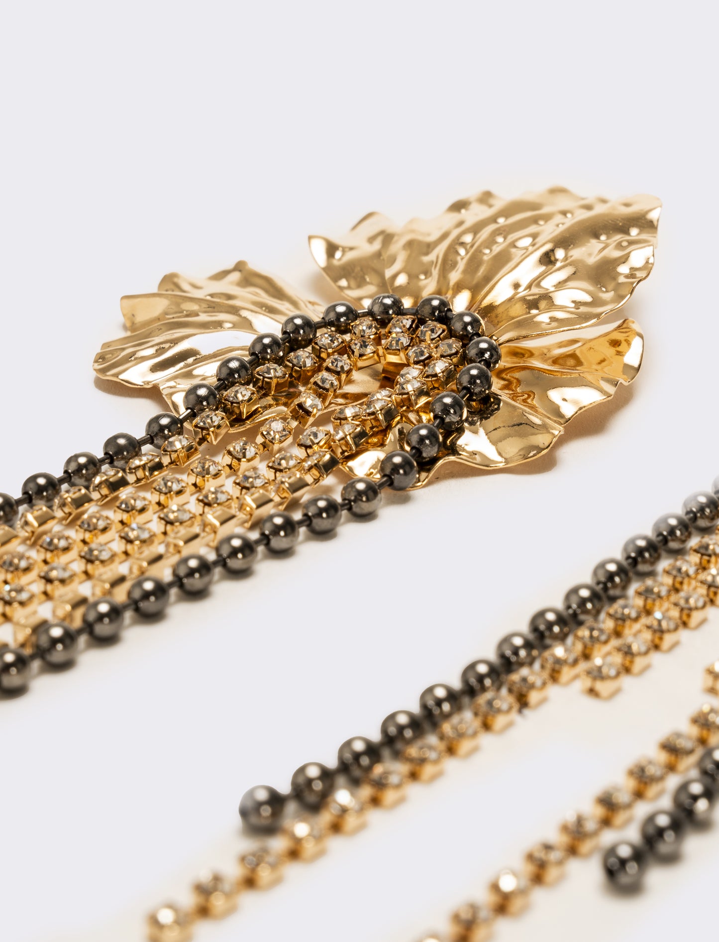 Orecchini fiori grandi con fili strass - Oro