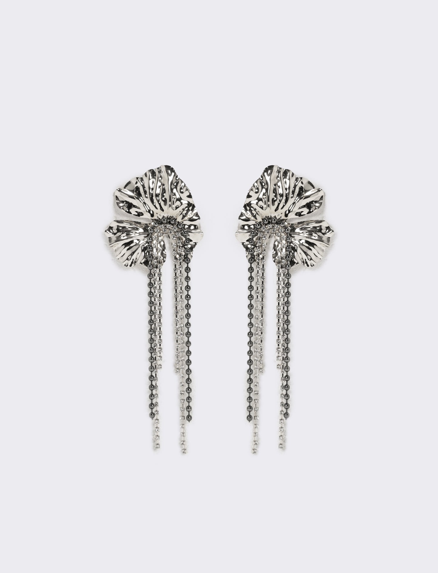 Orecchini fiori grandi con fili strass - Argento