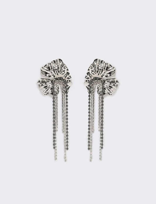 Orecchini fiori grandi con fili strass - Argento