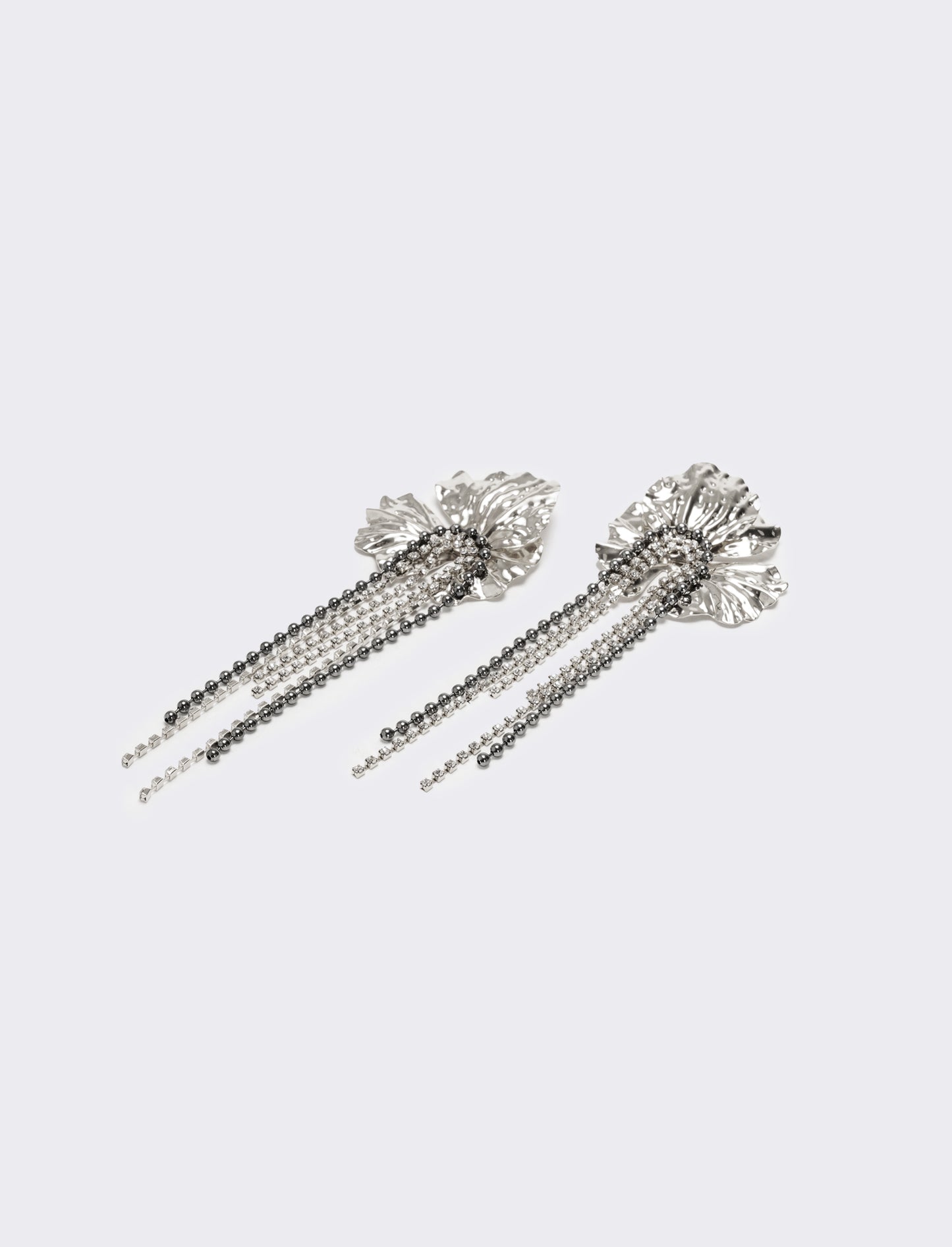 Orecchini fiori grandi con fili strass - Argento
