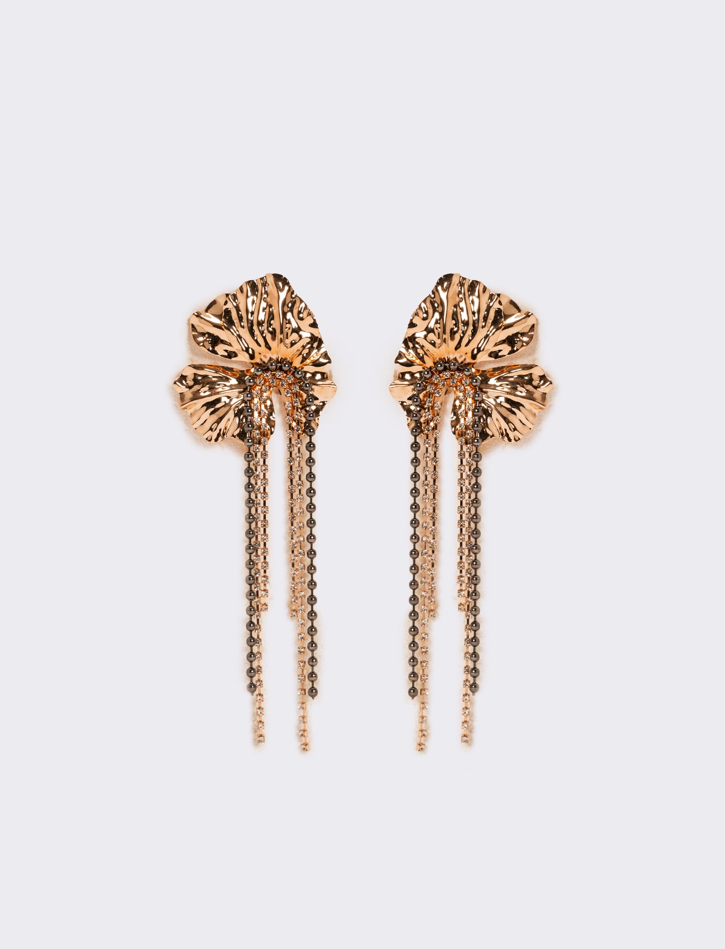 Orecchini fiori grandi con fili strass - Oro rosa