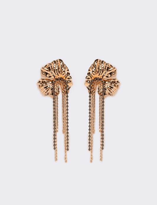 Orecchini fiori grandi con fili strass - Oro rosa