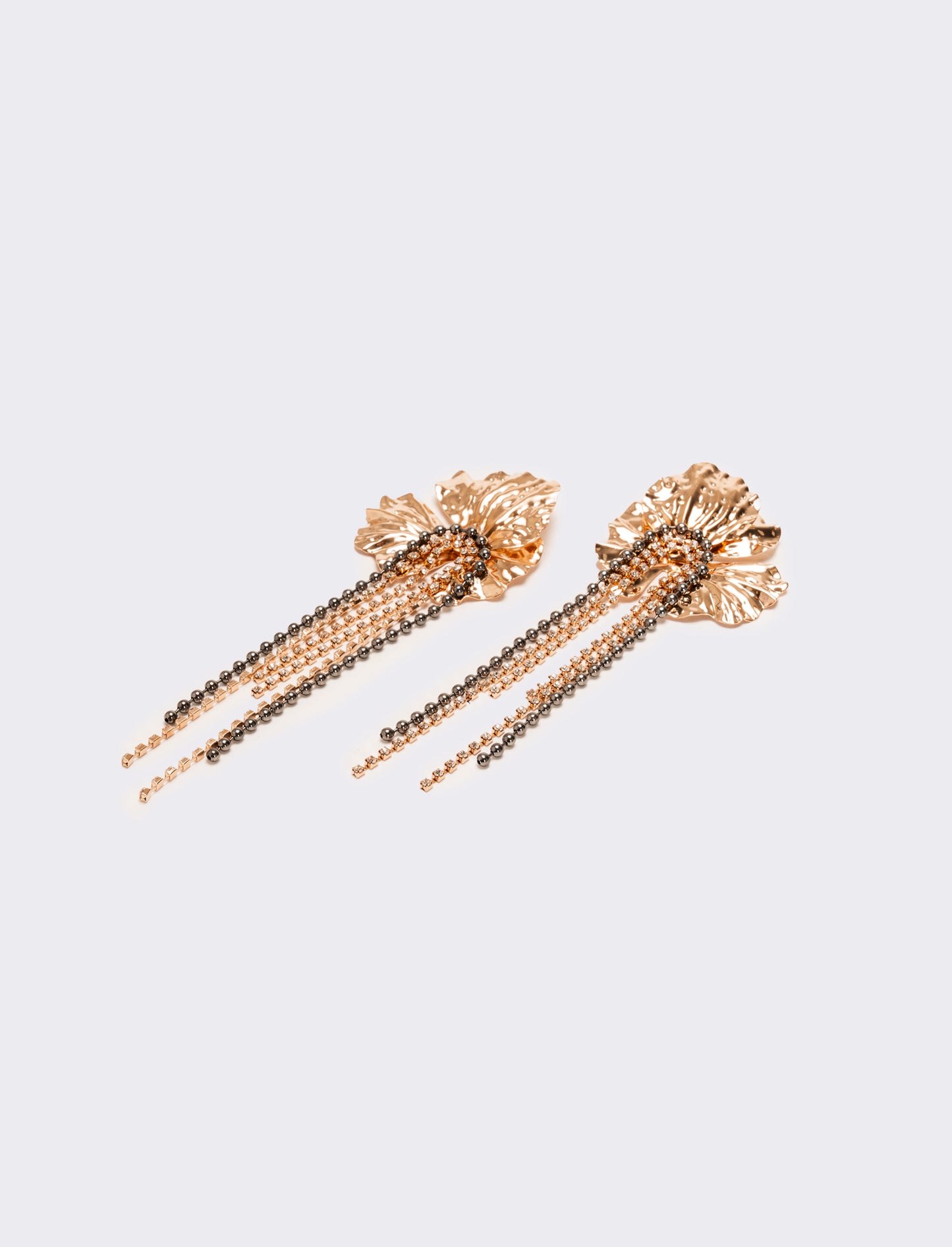 Orecchini fiori grandi con fili strass - Oro rosa